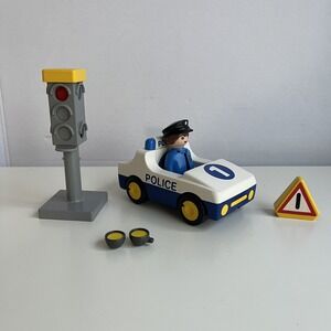 Playmobil 6709 1-2-3 Police Car Vehicle White and Blue Complete Vintage 1990
